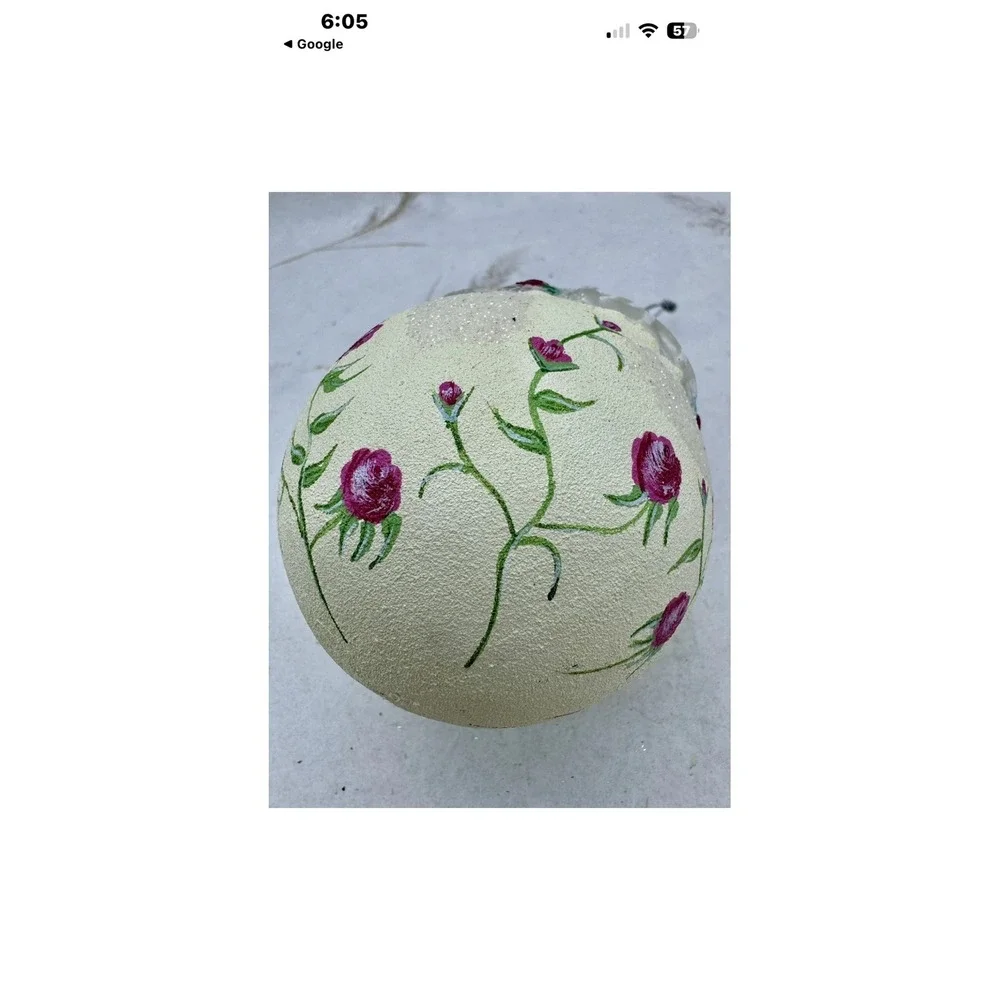 Vintage Hand Painted Glass Santa Claus Floral Rose Garden Christmas Ornamen 4.5